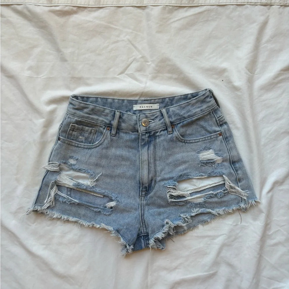 pacsun distressed high rise festival shorts ripped denim shorts - Picture 1 of 3